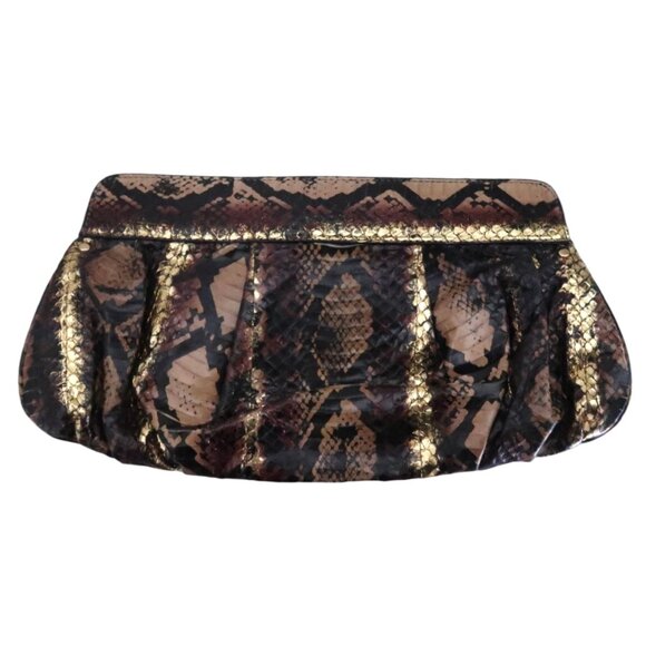 vtg BEVERLY FELDMAN gold metallic snakeskin clutch - Picture 1 of 8